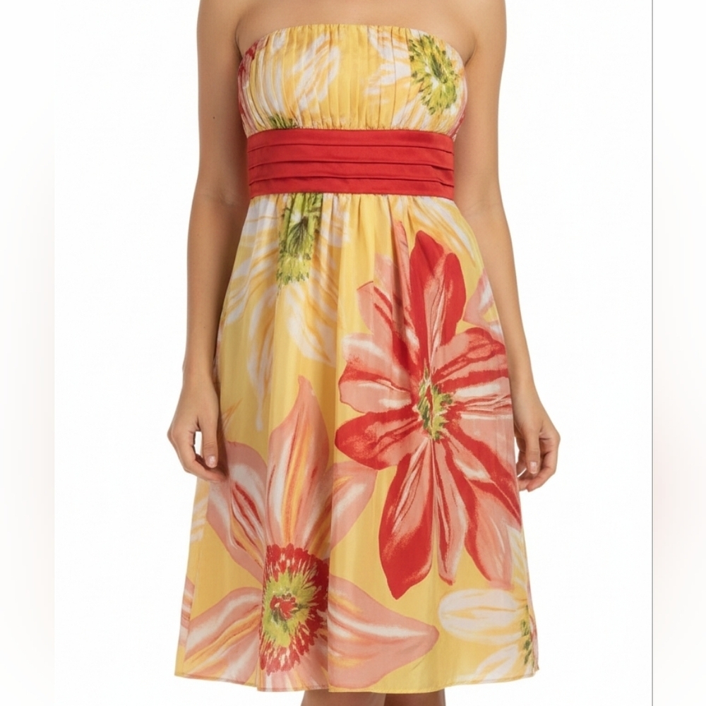 BCBG Paris Vintage Silk Strapless Dress Floral Sz 4